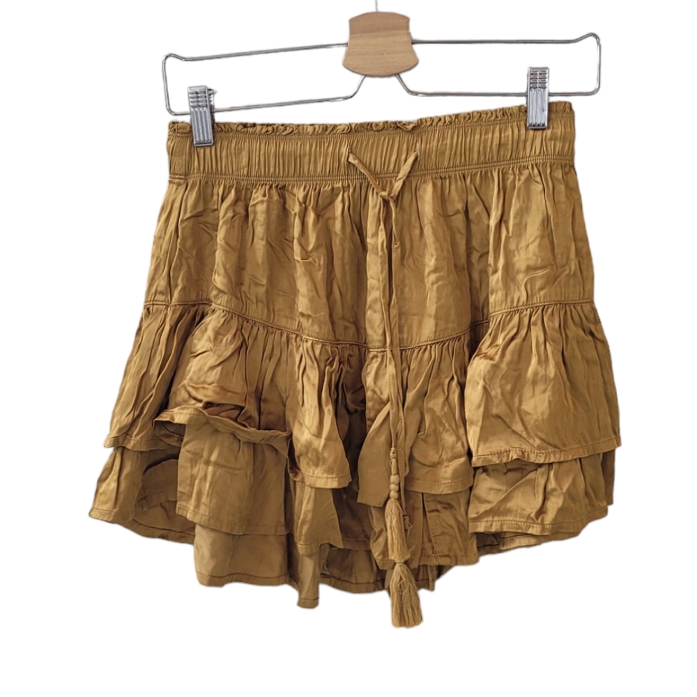 AERIE Gold Ruffle Mini Skirt Size S